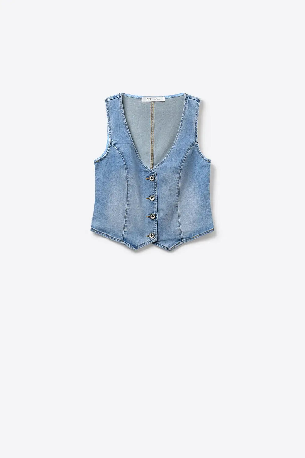 Light Blue Denim Deep V Neck Denim Vest - Jackets