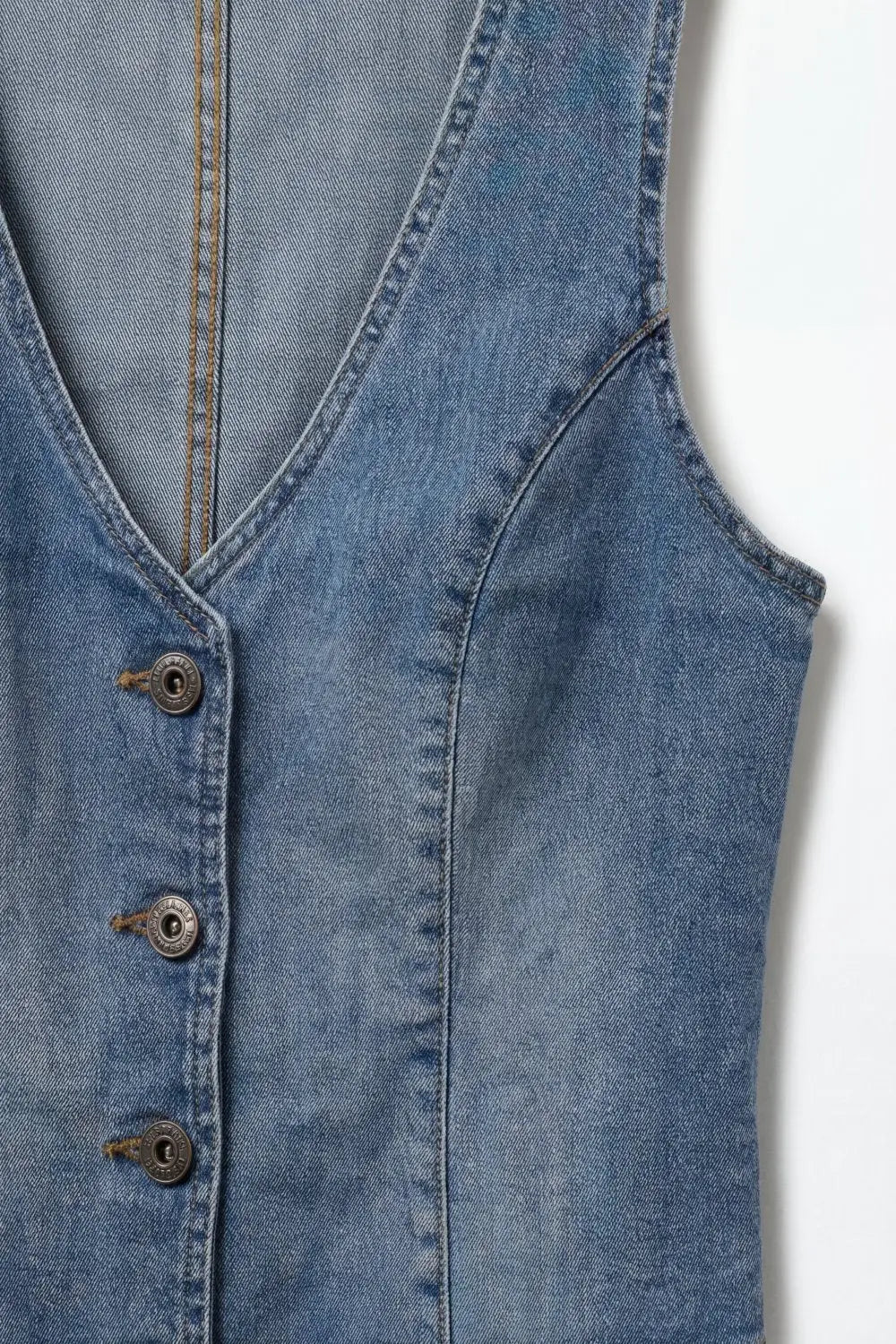 Light Blue Denim Deep V Neck Denim Vest - Jackets