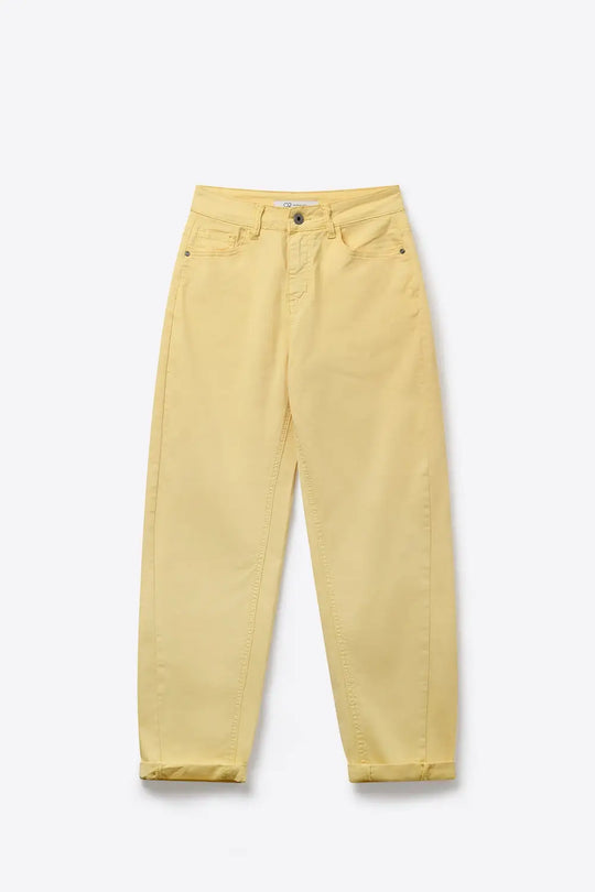High-Rise Barrel-Leg Pants With Rolled Hem in Yellow - Colored Jeans