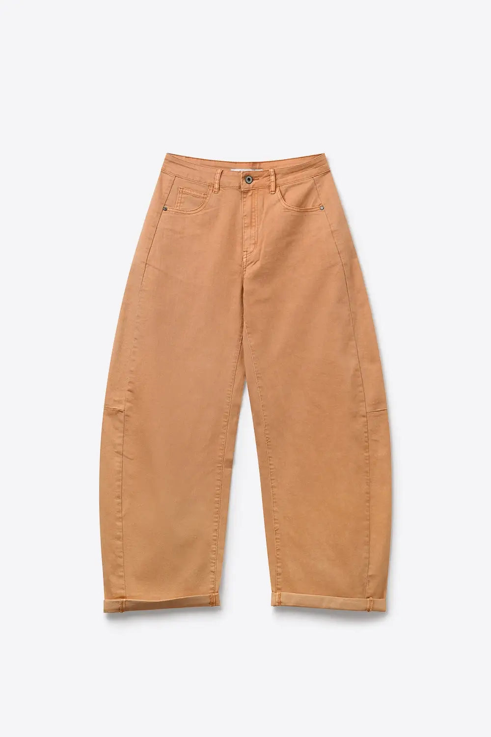 Orange Wide-Leg Barrel style Pants with Rolled Hems - Pants