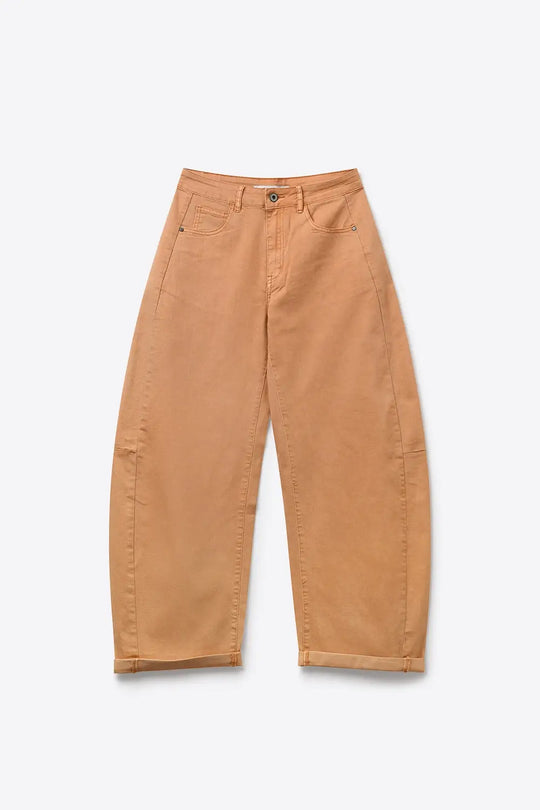 Orange Wide-Leg Barrel style Pants with Rolled Hems - Pants
