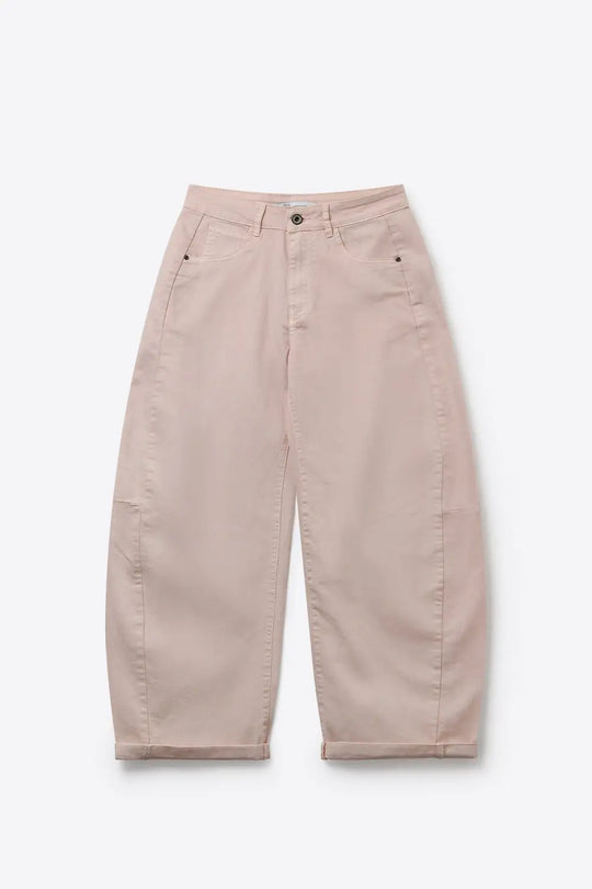 Light Pink Wide-Leg Barrel style Pants with Rolled Hems - Colored Jeans
