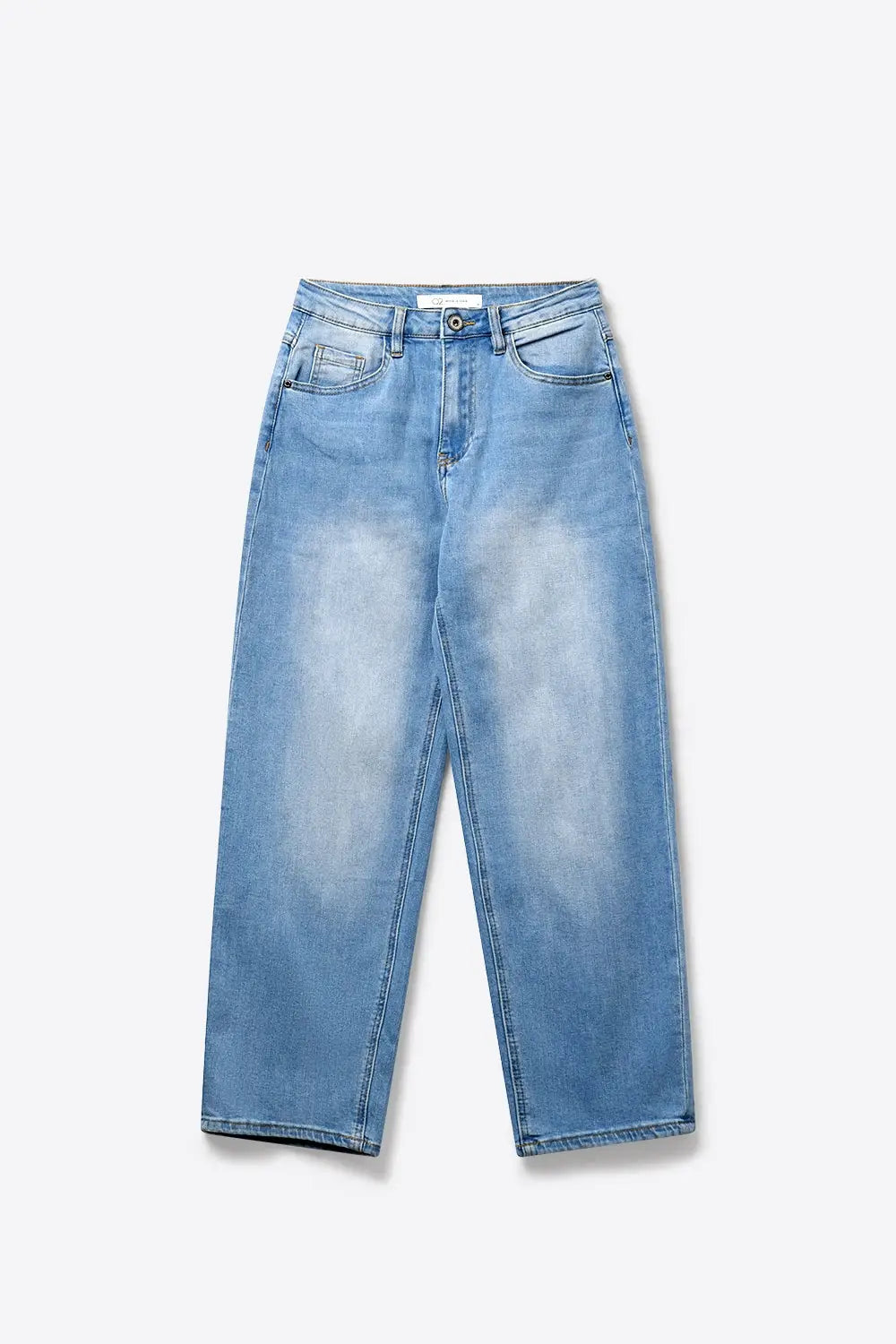 mid-rise Straight Leg Denim Jeans in Light Blue wash