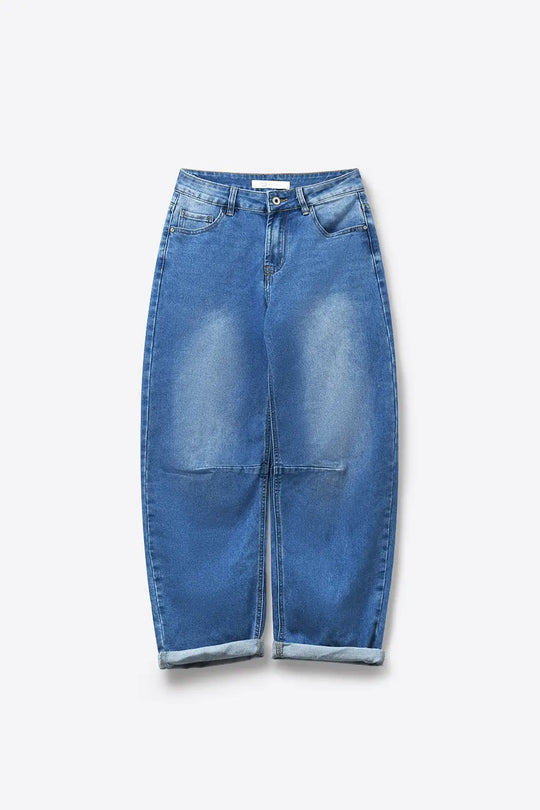 Blue Relaxed Fit Light Wash barrel Jeans with side stitching