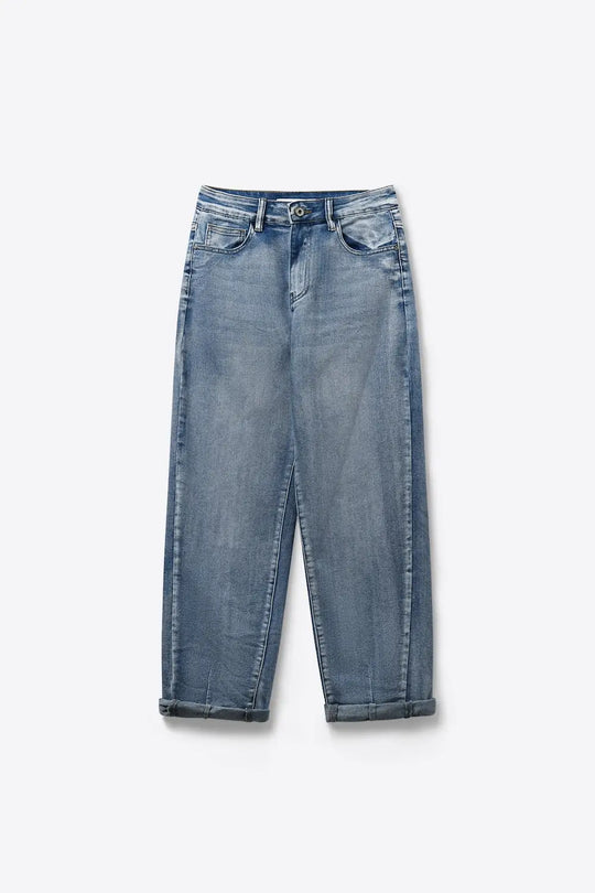 Vintage Wash Mom-fit Stretch Jeans