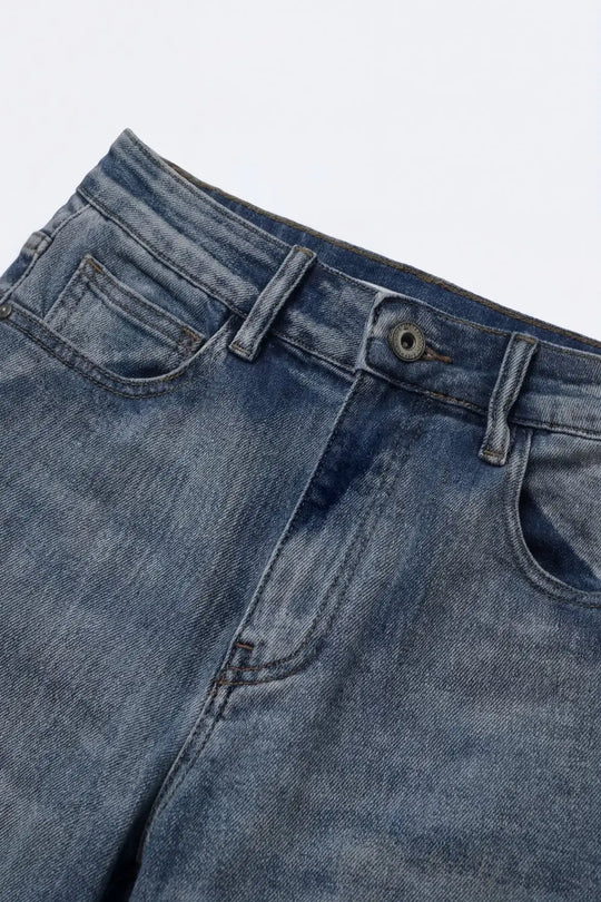 Vintage Wash Mom-fit Stretch Jeans