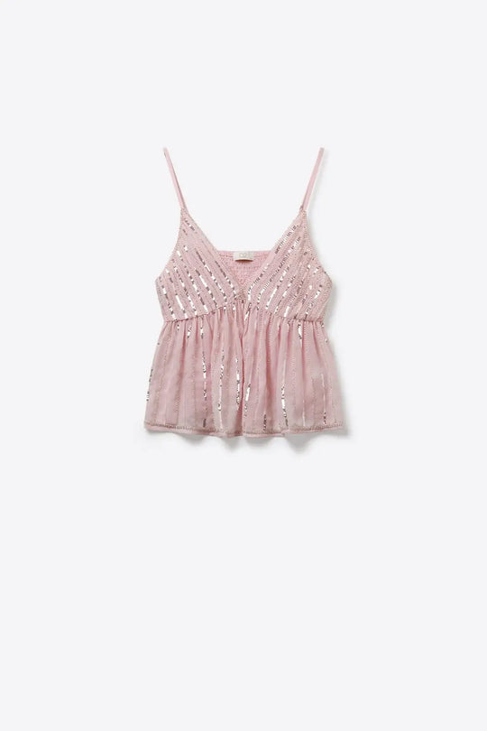 Pink Sequin Embellished Party top with Waist Detail - Tops