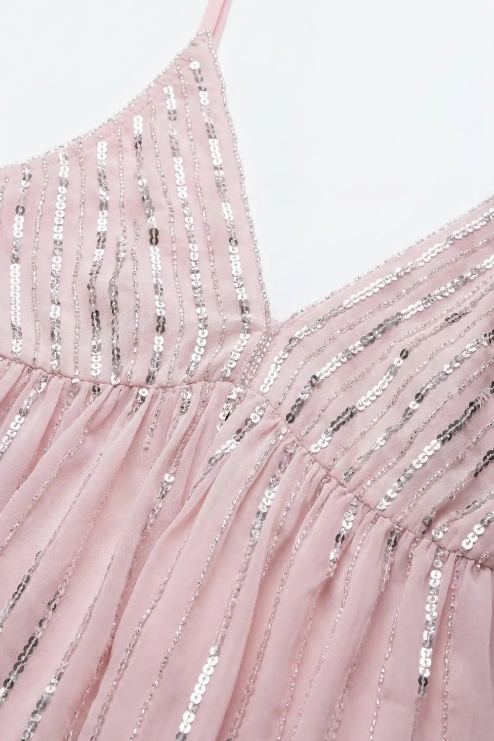 Pink Sequin Embellished Party top with Waist Detail - Tops