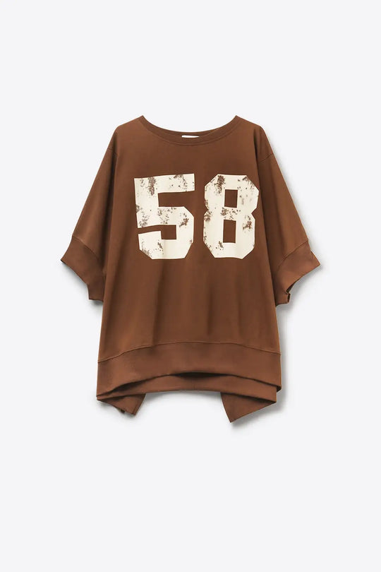 Brown Graphic number 58 sweatshirt with Short Sleeve Relaxed fit - BROWN / ONE - Sweaters