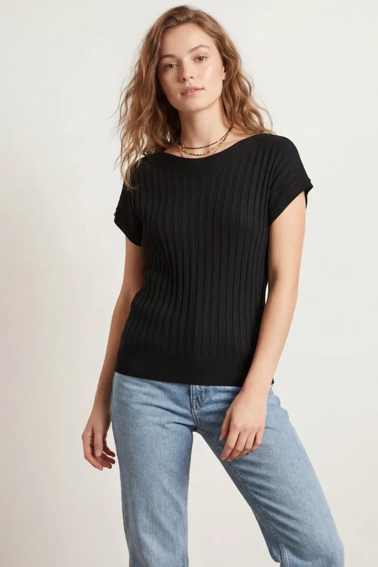 Black fine Rib knitted Sweater with boat neck - BLACK / ONE - Sweaters