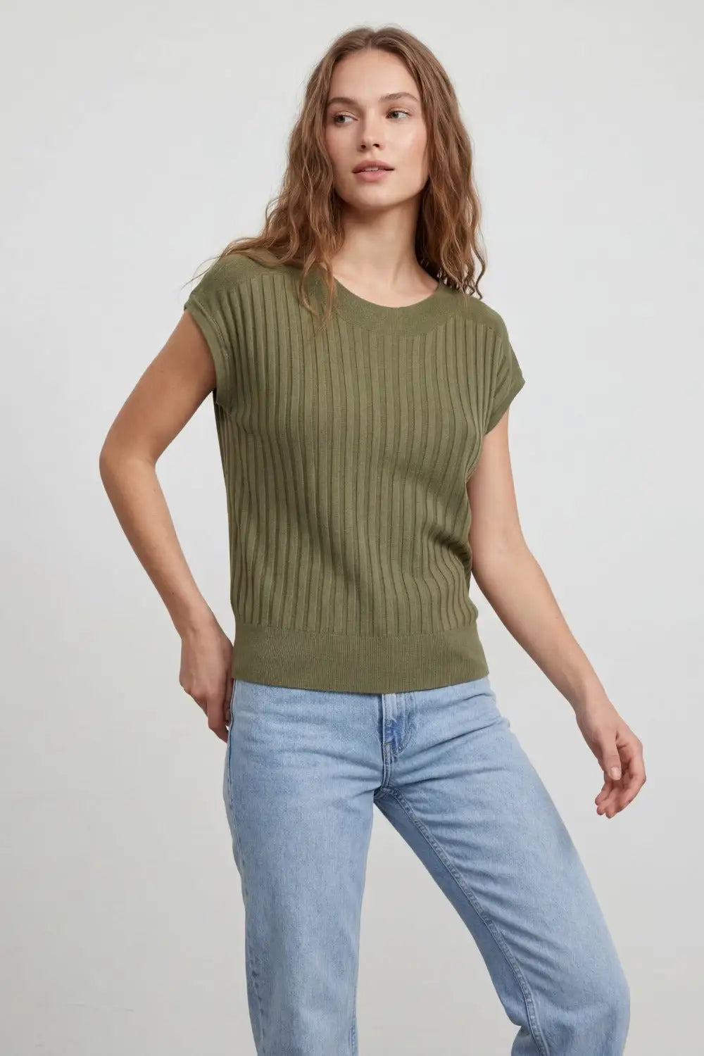 Khaki fine Rib knitted Sweater with boat neck - KHAKI / ONE - Sweaters