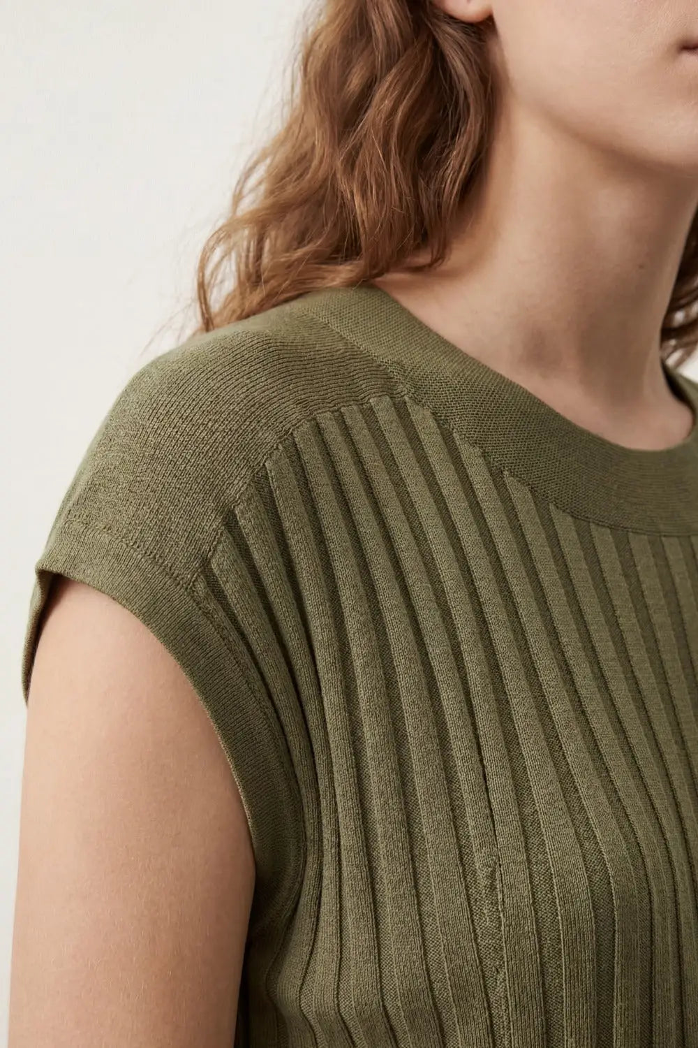 Khaki fine Rib knitted Sweater with boat neck - KHAKI / ONE - Sweaters