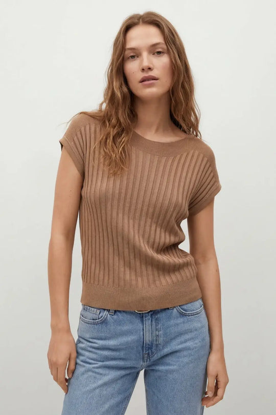 Camel fine Rib knitted Sweater with boat neck - CAMEL / ONE - Sweaters