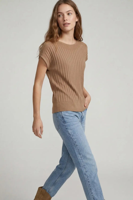 Camel fine Rib knitted Sweater with boat neck - CAMEL / ONE - Sweaters