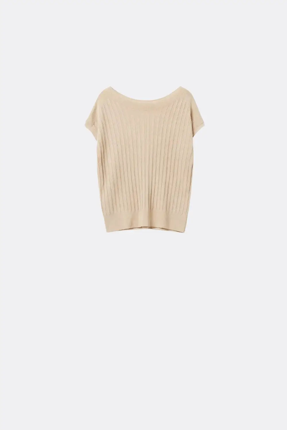 Beige fine Rib knitted Sweater with boat neck - BEIGE / ONE - Sweaters