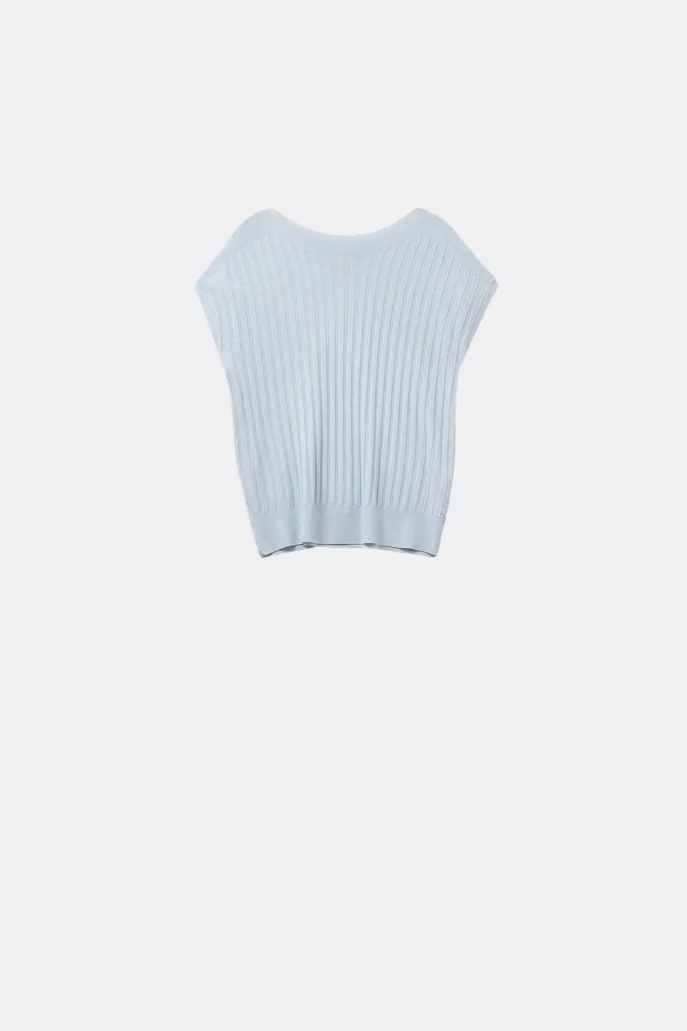 light blue fine Rib knitted Sweater with boat neck - BLUE / ONE - Sweaters