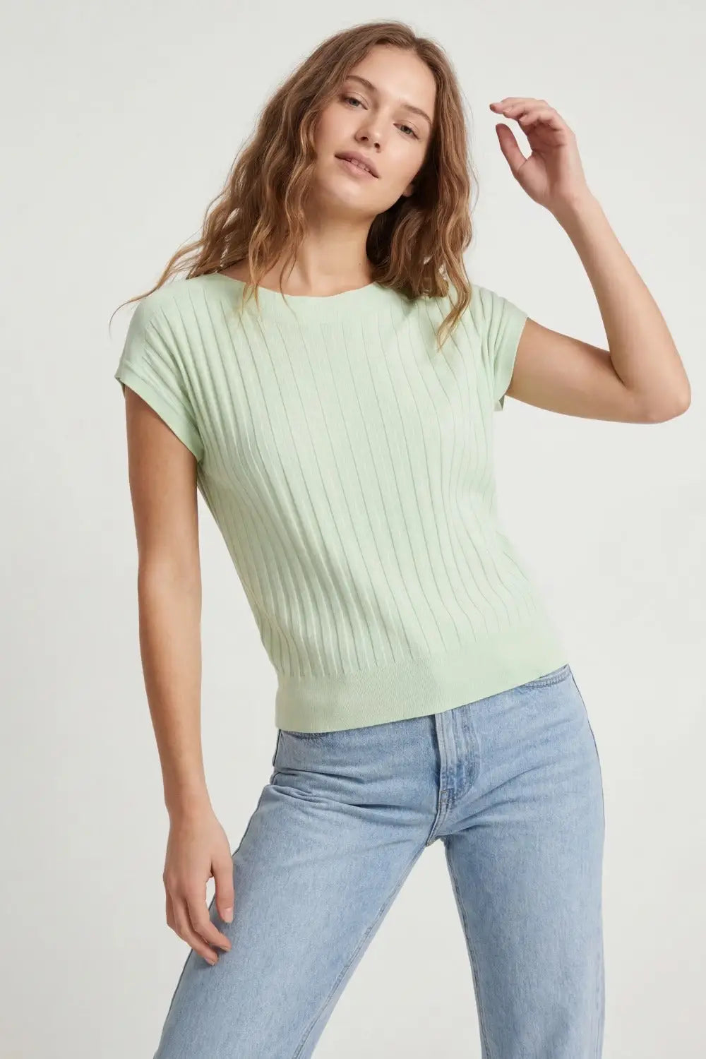 Ribbed Knit Relaxed Fit sweater in mint green - GREEN / ONE - Sweaters