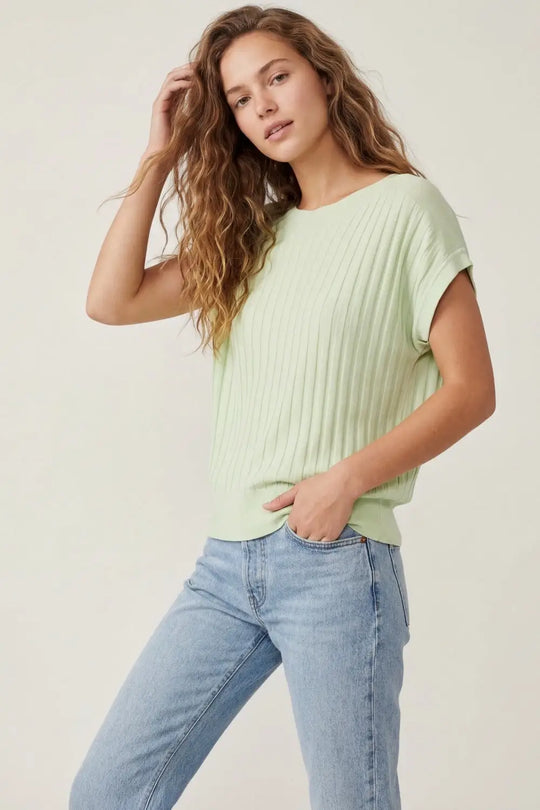 Ribbed Knit Relaxed Fit sweater in mint green - GREEN / ONE - Sweaters