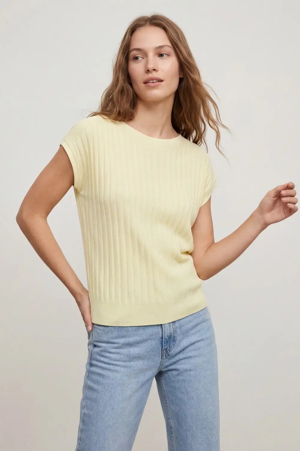 fine Rib knitted Sweater with boat neck in yellow color - YELLOW / ONE - Sweaters