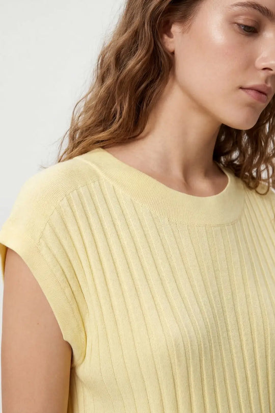 fine Rib knitted Sweater with boat neck in yellow color - YELLOW / ONE - Sweaters