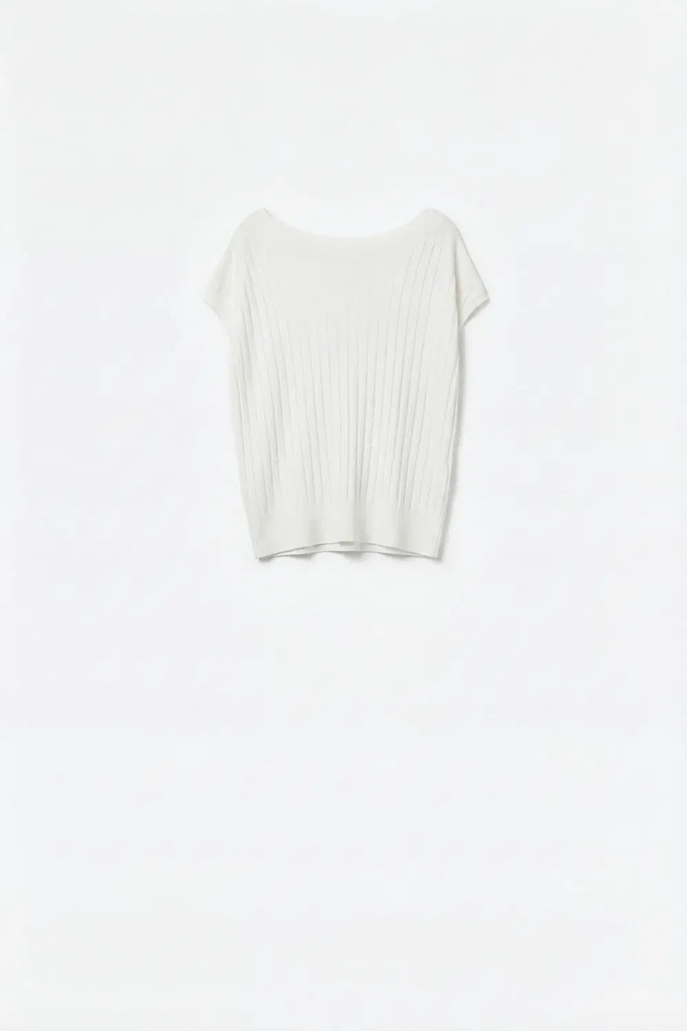 White fine Rib knitted Sweater with boat neck - WHITE / ONE - Sweaters