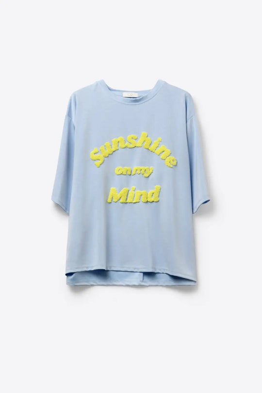 Light Blue Relaxed Fit Tee with Yellow Lettering - BLUE / ONE - T-Shirts