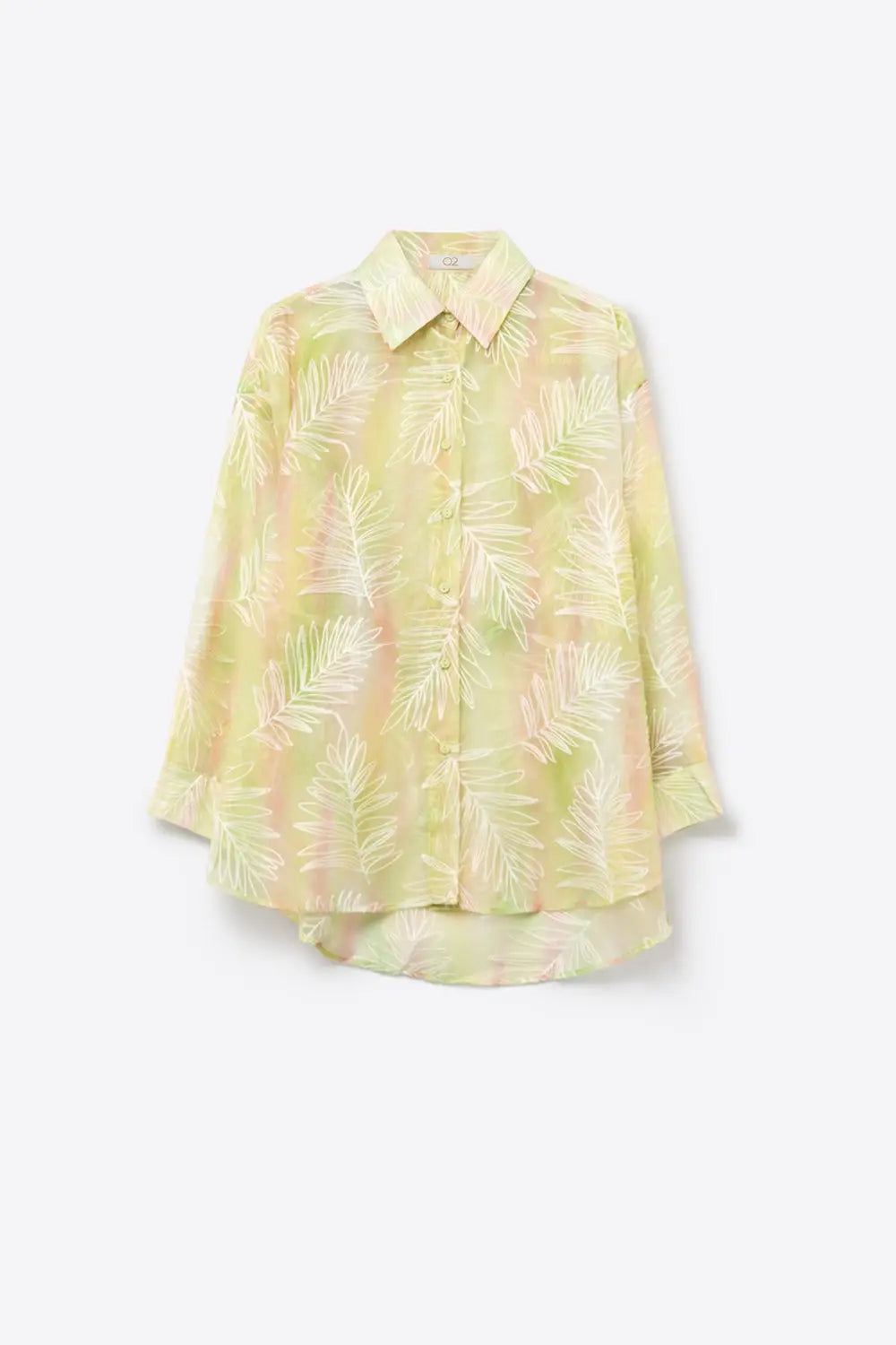 Green Sheer Leaf Print Button-Up Shirt with translucent fabric - Shirts