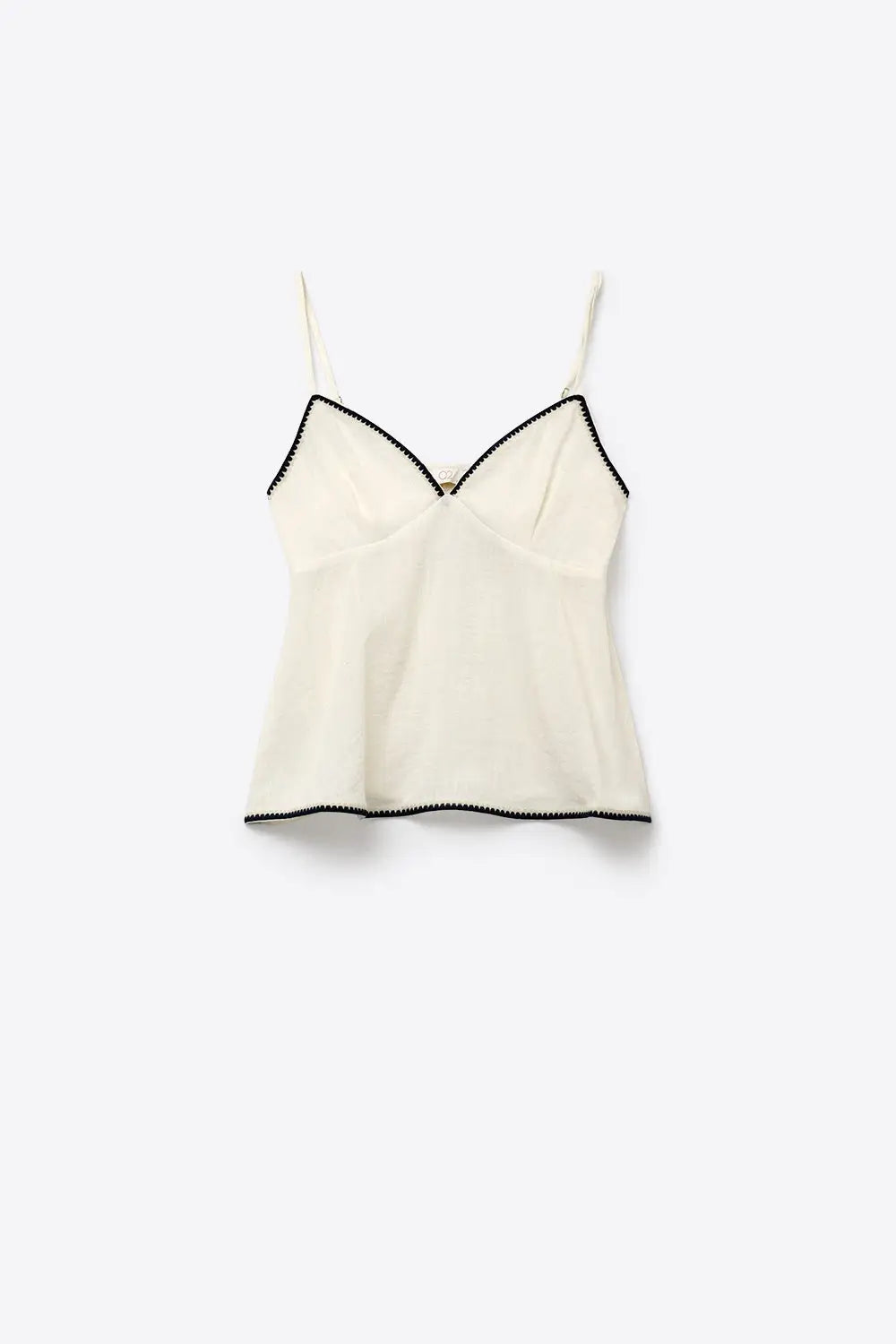 white Lightweight Cami with zig-zag navy Trim - Tops