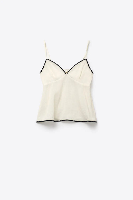 white Lightweight Cami with zig-zag navy Trim - Tops