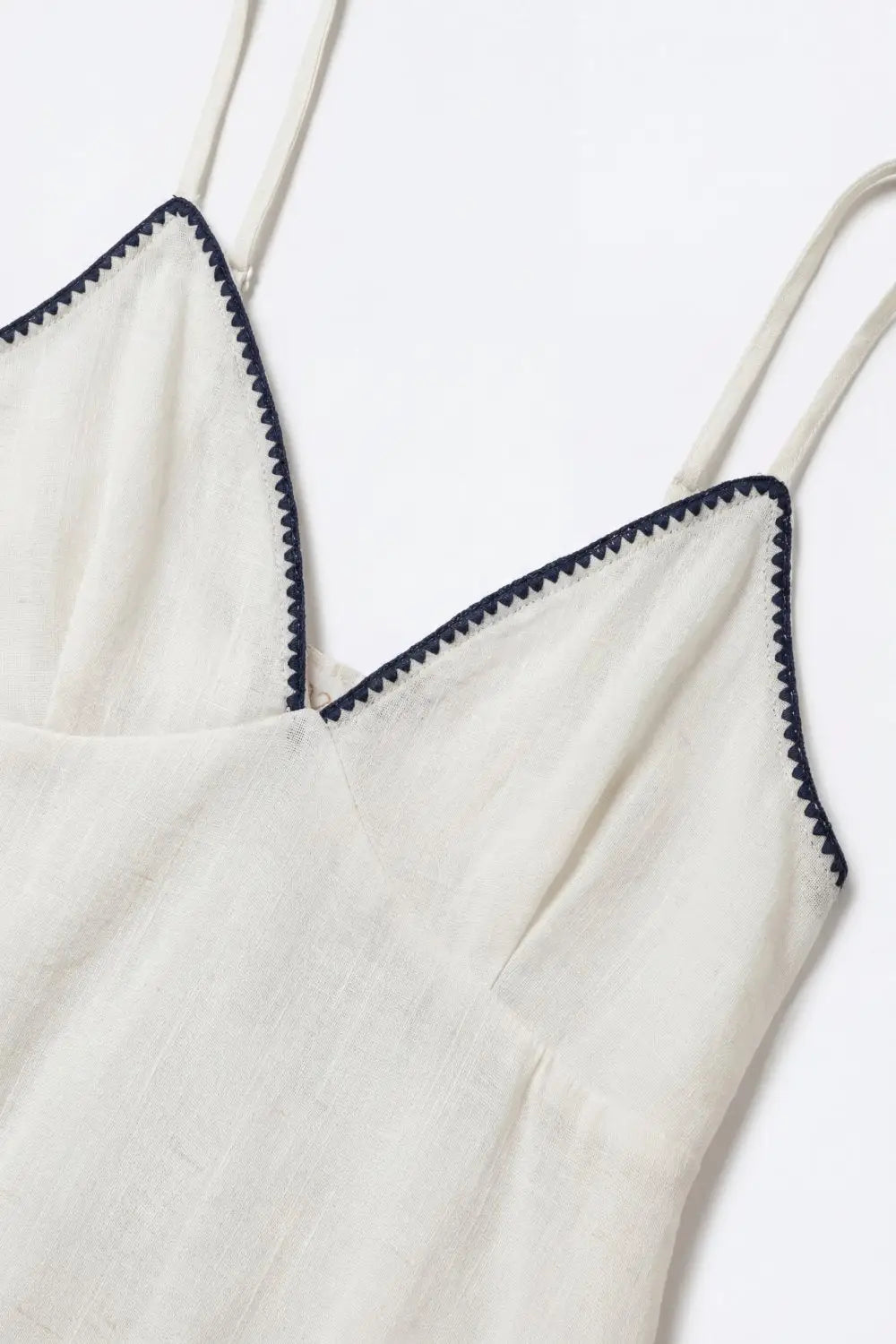 white Lightweight Cami with zig-zag navy Trim - Tops