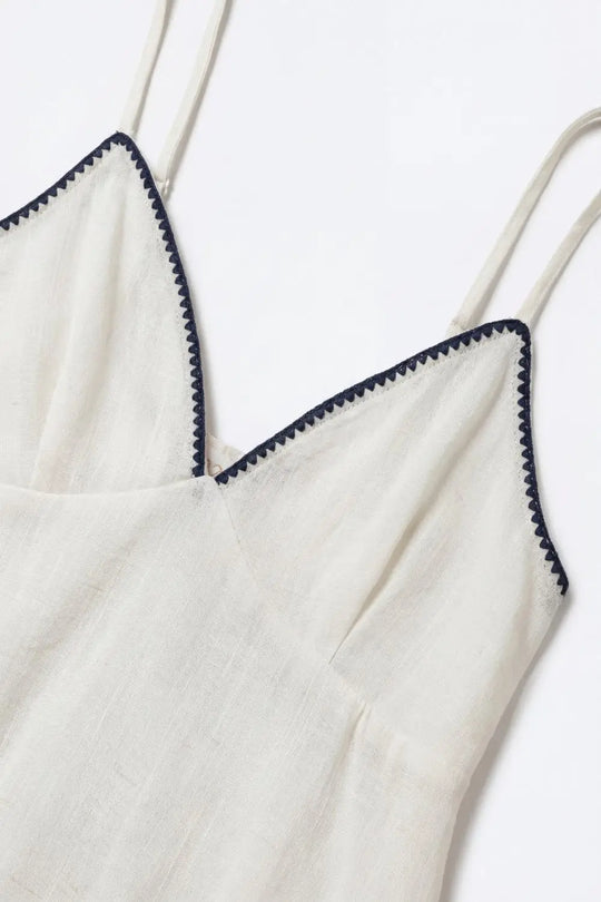 white Lightweight Cami with zig-zag navy Trim - Tops