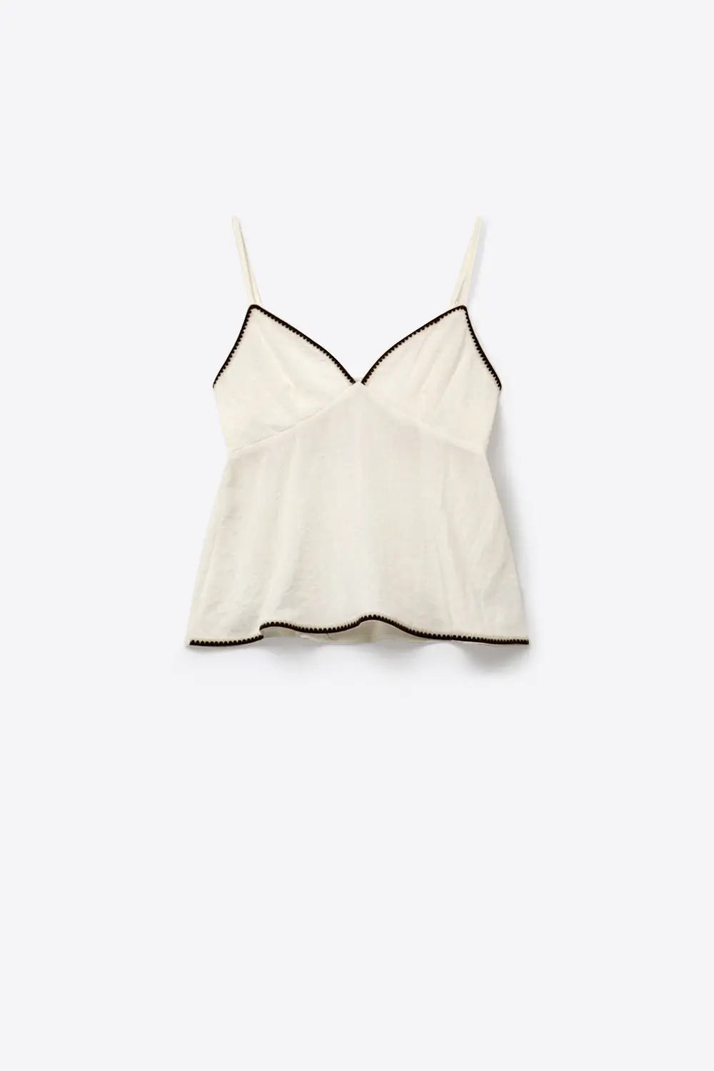 white Lightweight Cami with zig-zag brown Trim - Tops