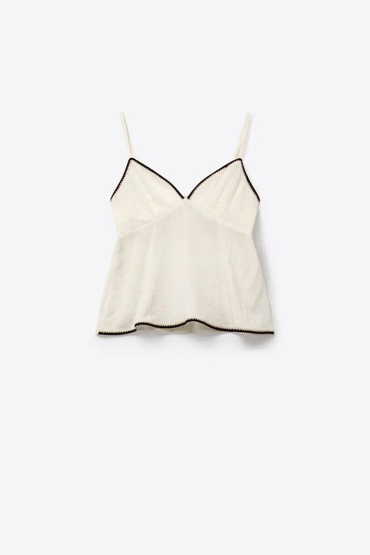 white Lightweight Cami with zig-zag brown Trim - Tops