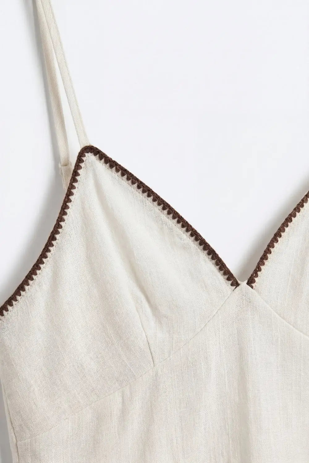 white Lightweight Cami with zig-zag brown Trim - Tops