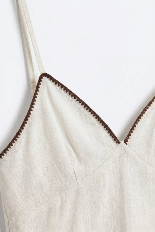 white Lightweight Cami with zig-zag brown Trim - Tops
