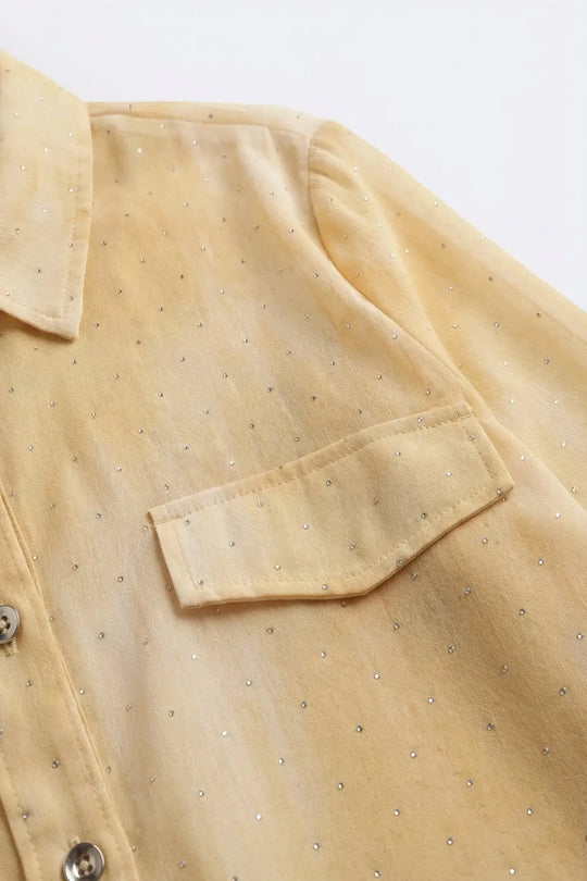 Yellow tie dye Shirt in chiffon with strass details - Shirts