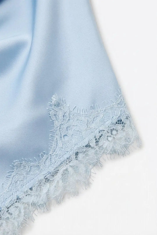 Baby Blue Satin Draped Asymmetric Hem Top - Tops