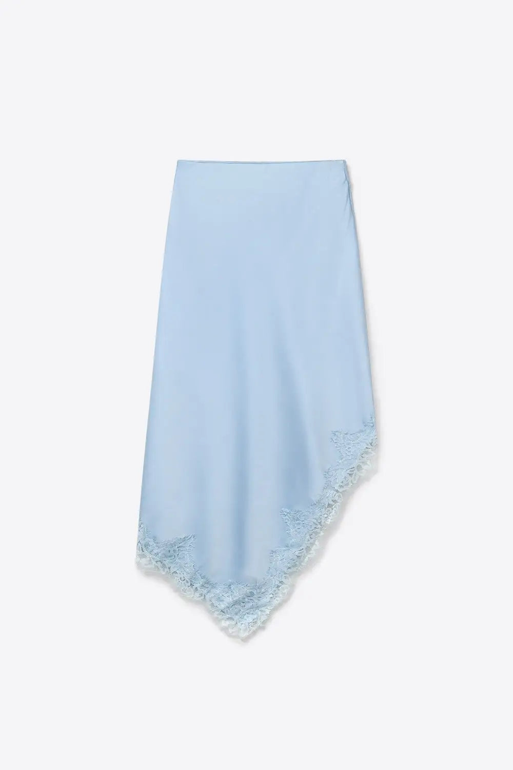 baby Blue Satin Asymmetric Lace Trim Skirt - Skirts