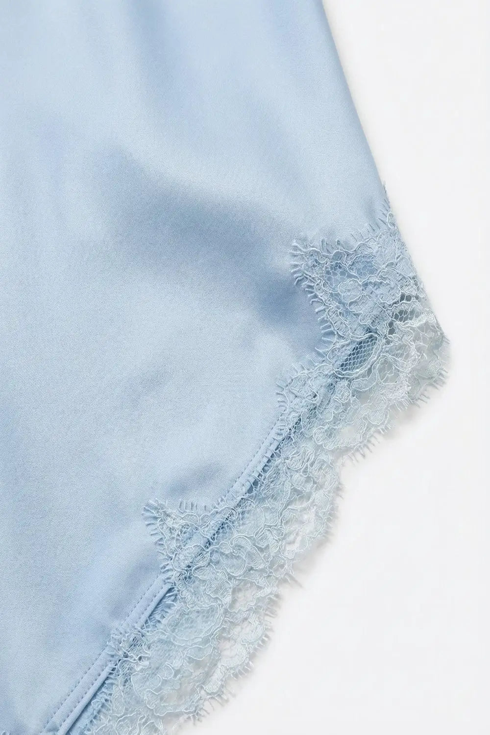 baby Blue Satin Asymmetric Lace Trim Skirt - Skirts