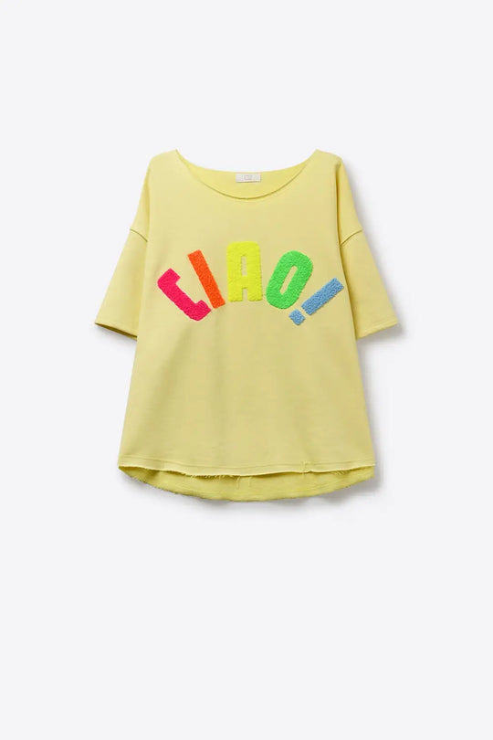 Yellow Relaxed Fit Graphic sweat with Colorful Text - YELLOW / ONE - T-Shirts