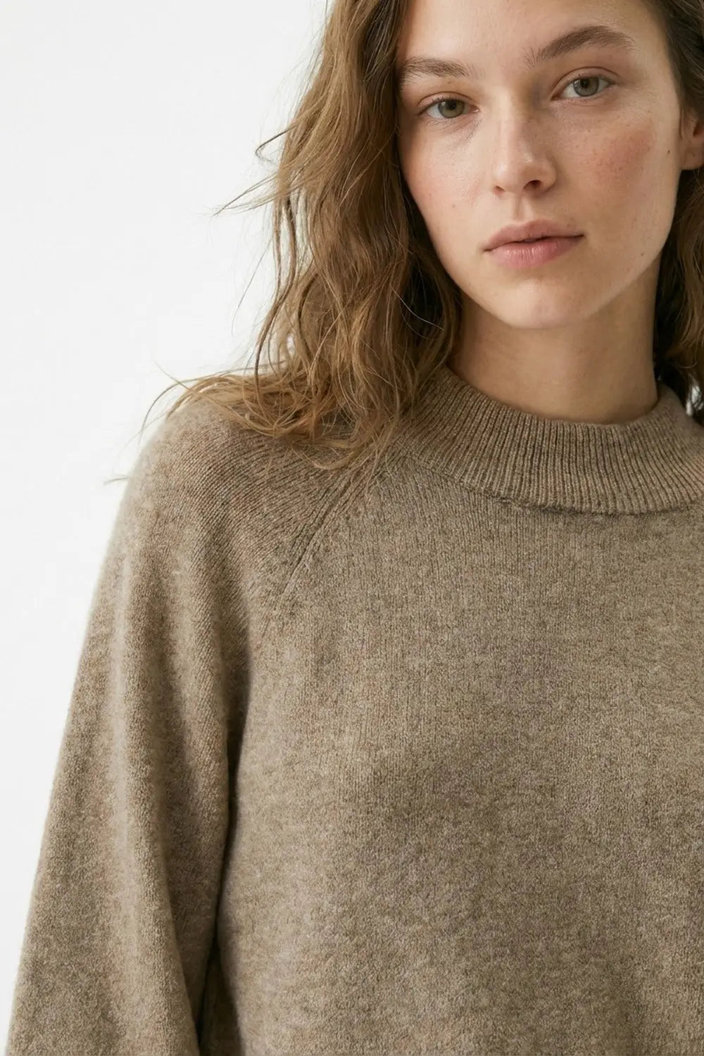 Beige Chunky Knit Sweater with Balloon Sleeves - BEIGE / ONE - Sweaters