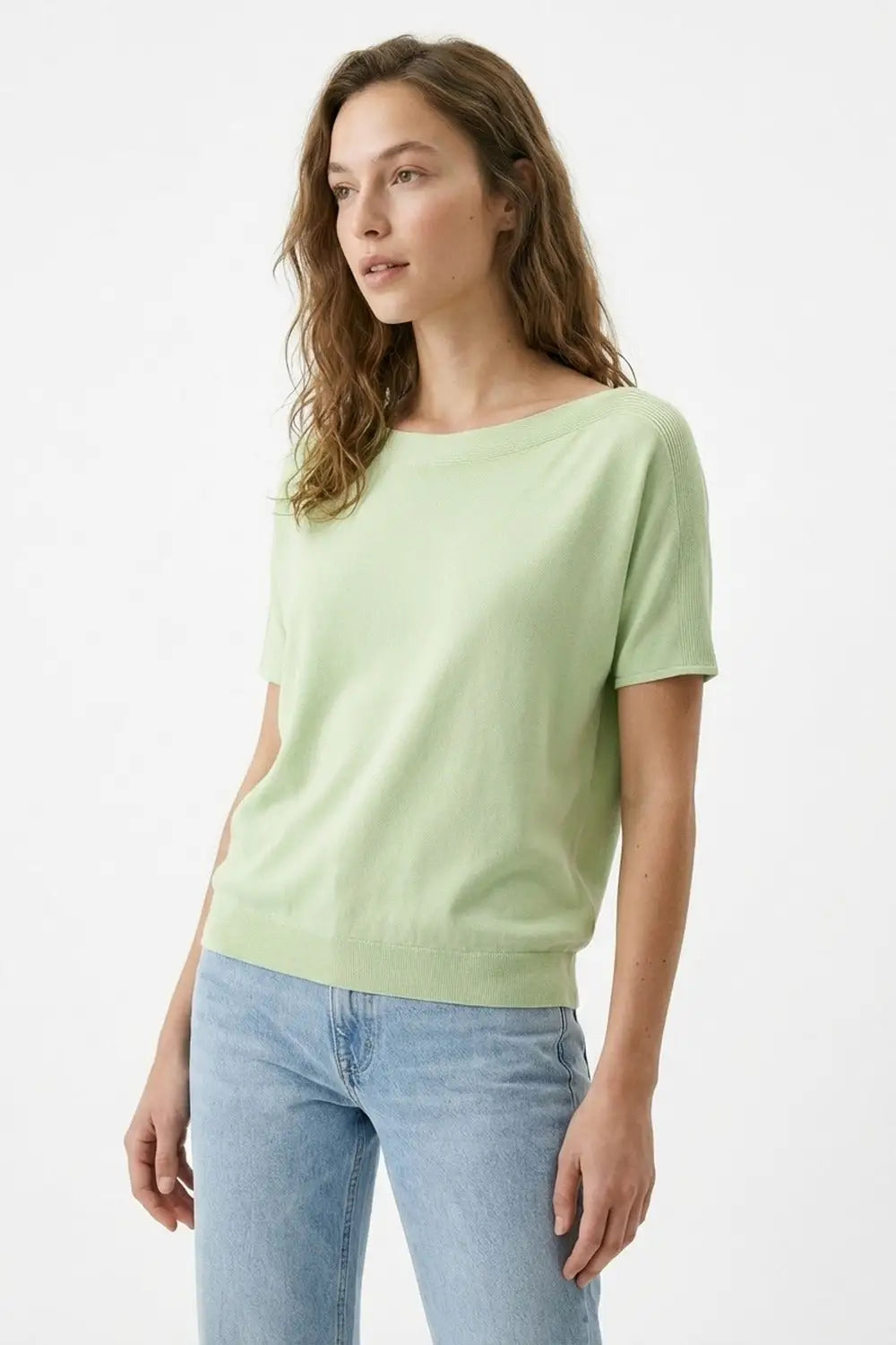 Light Green Soft Knit Relaxed Fit Short Sleeve Top - GREEN / ONE - Sweaters