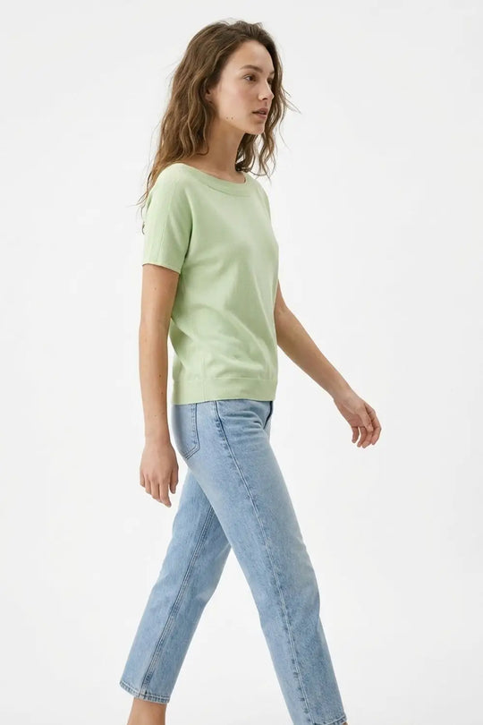 Light Green Soft Knit Relaxed Fit Short Sleeve Top - GREEN / ONE - Sweaters
