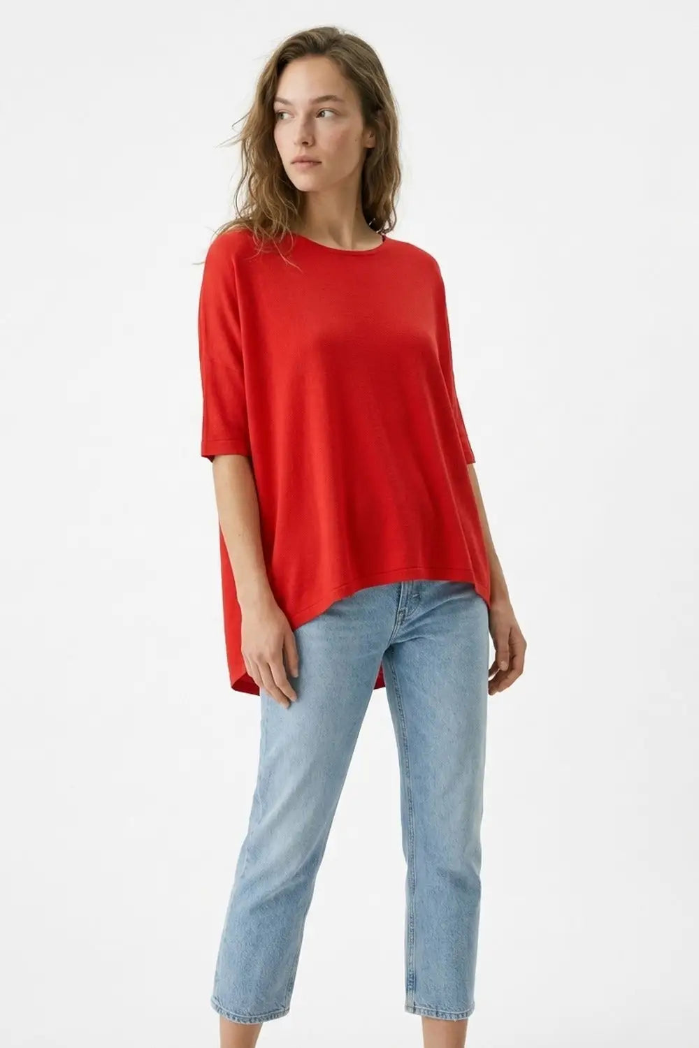 Oversized Sweater in Red with Elbow-Length Sleeves - RED / ONE - Sweaters