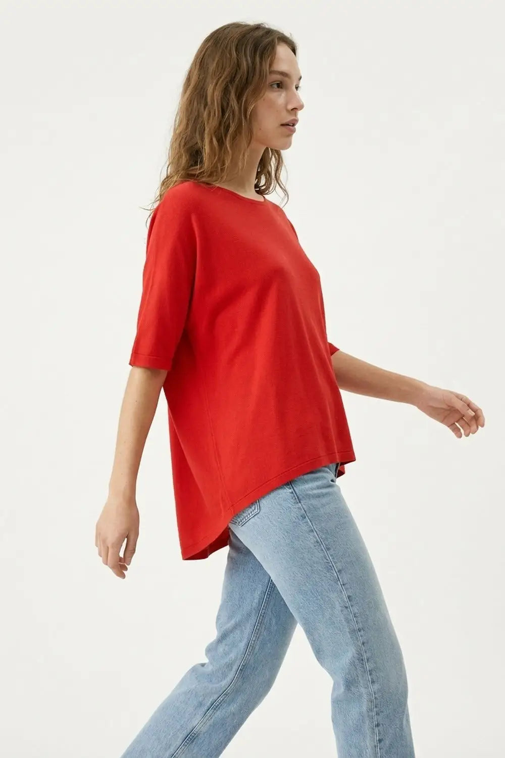Oversized Sweater in Red with Elbow-Length Sleeves - RED / ONE - Sweaters