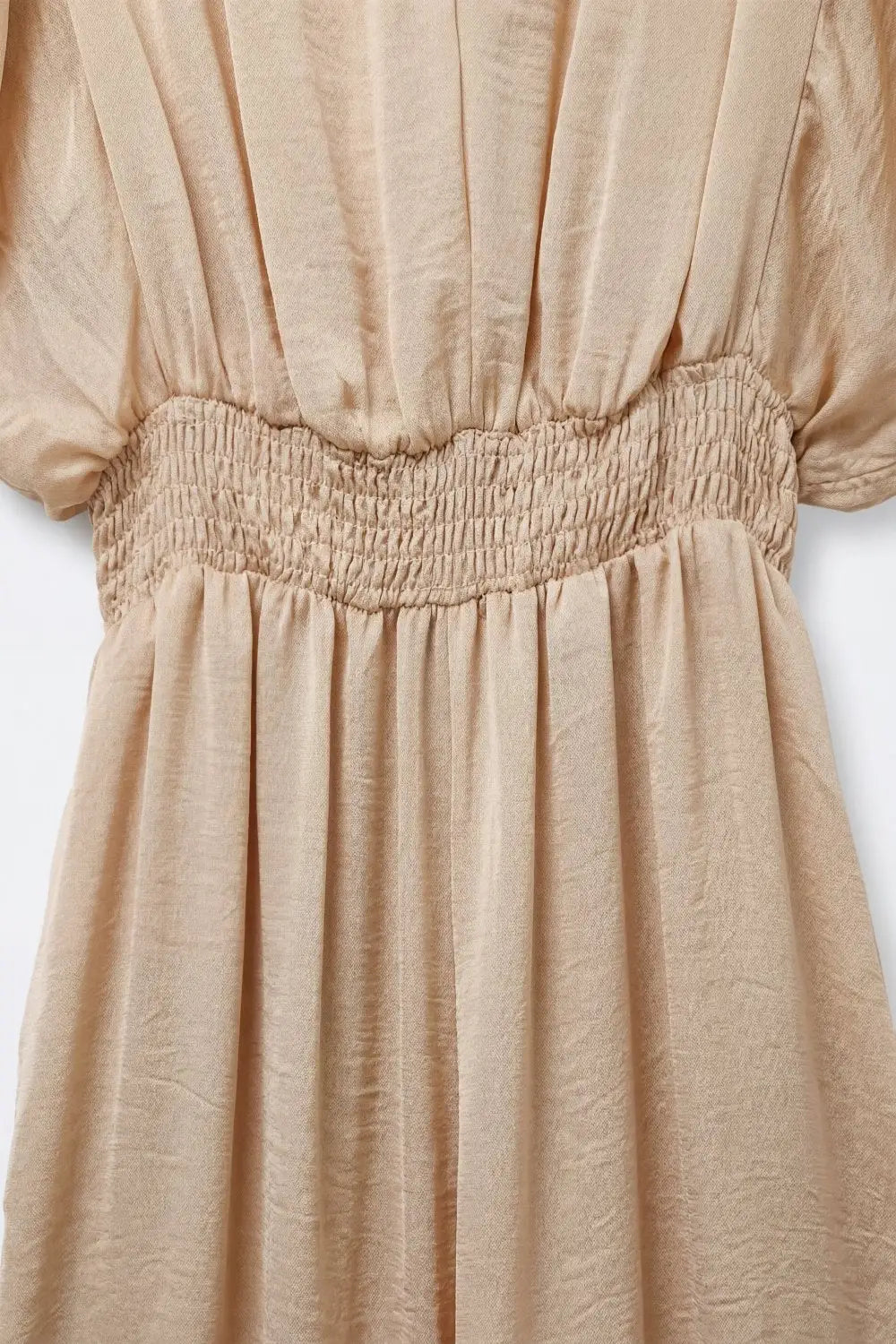 Beige Satin V-Neck Waist-Defined jumpsuit - Jumpsuits