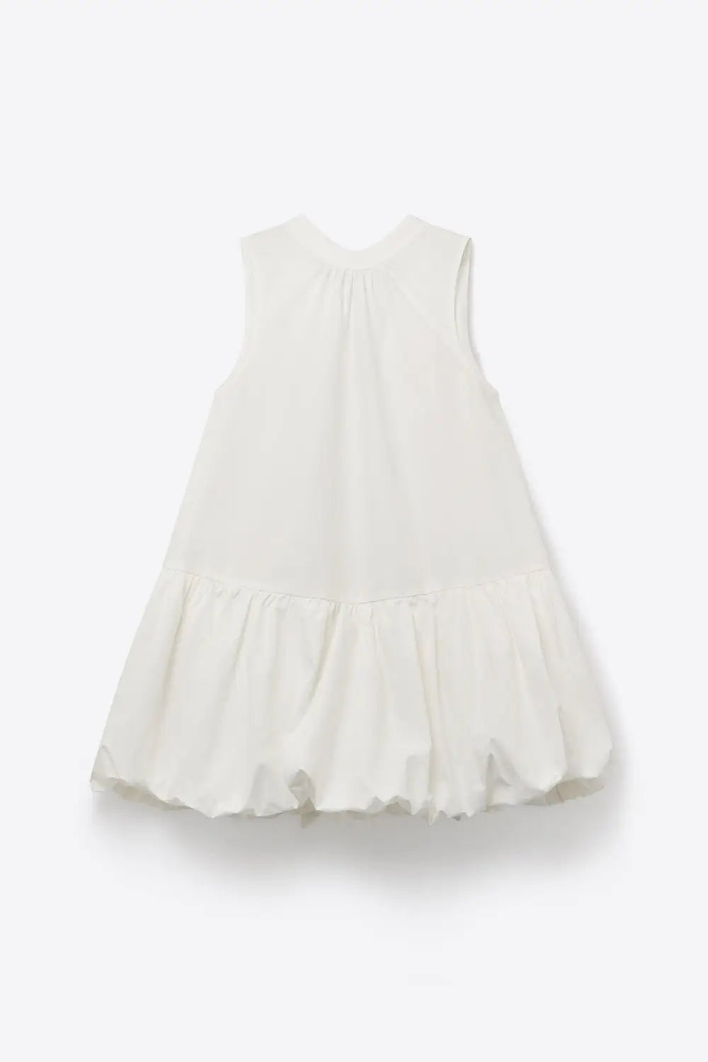 White poplin Sleeveless Dress with Balloon-style Hem - Dresses
