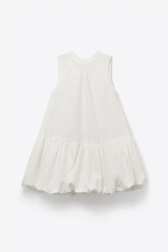White poplin Sleeveless Dress with Balloon-style Hem - Dresses