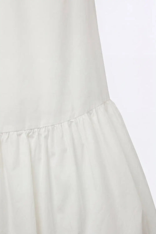 White poplin Sleeveless Dress with Balloon-style Hem - Dresses
