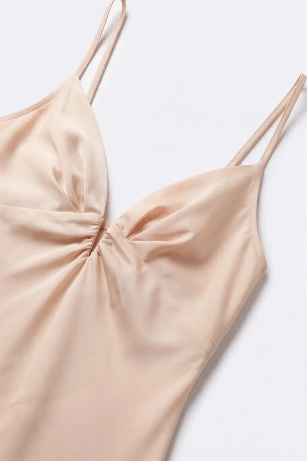 Beige Satin Slip maxi Dress with Delicate Spaghetti Straps - Dresses